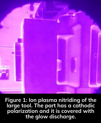 Figure 1 Ion plasma nitriding of the large tool. The part has a cathodic polarization and it is cove
