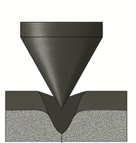 Figure 2. Hardness Rockwell C (HRC, 150Kg) indentation of thin case-hardened material