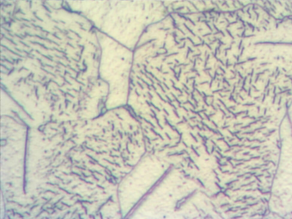 Fig. 10. End of the diffusion zone of nitrided layer in 1215 steel. Etched with 3% Nital. Note large