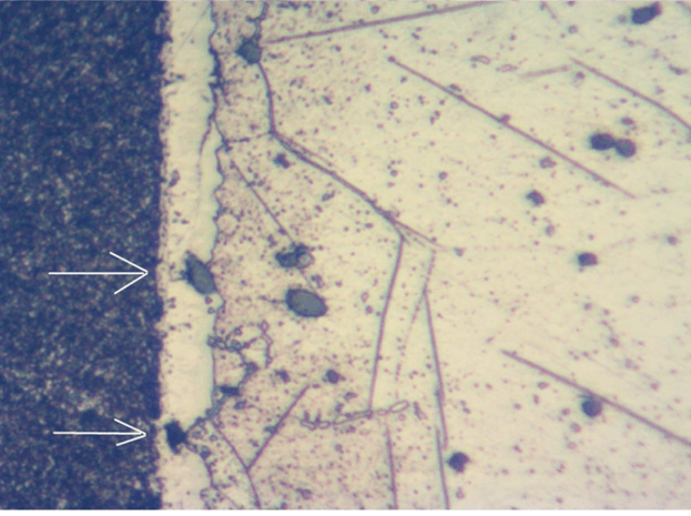 Fig. 12. Structure of the nitrided layer in 1215 steel after fast machining, recrystallize-anneal an