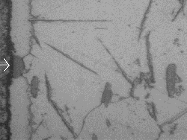 Fig. 12. Structure of the nitrided layer in 1215 steel after fast machining, recrystallize-anneal an