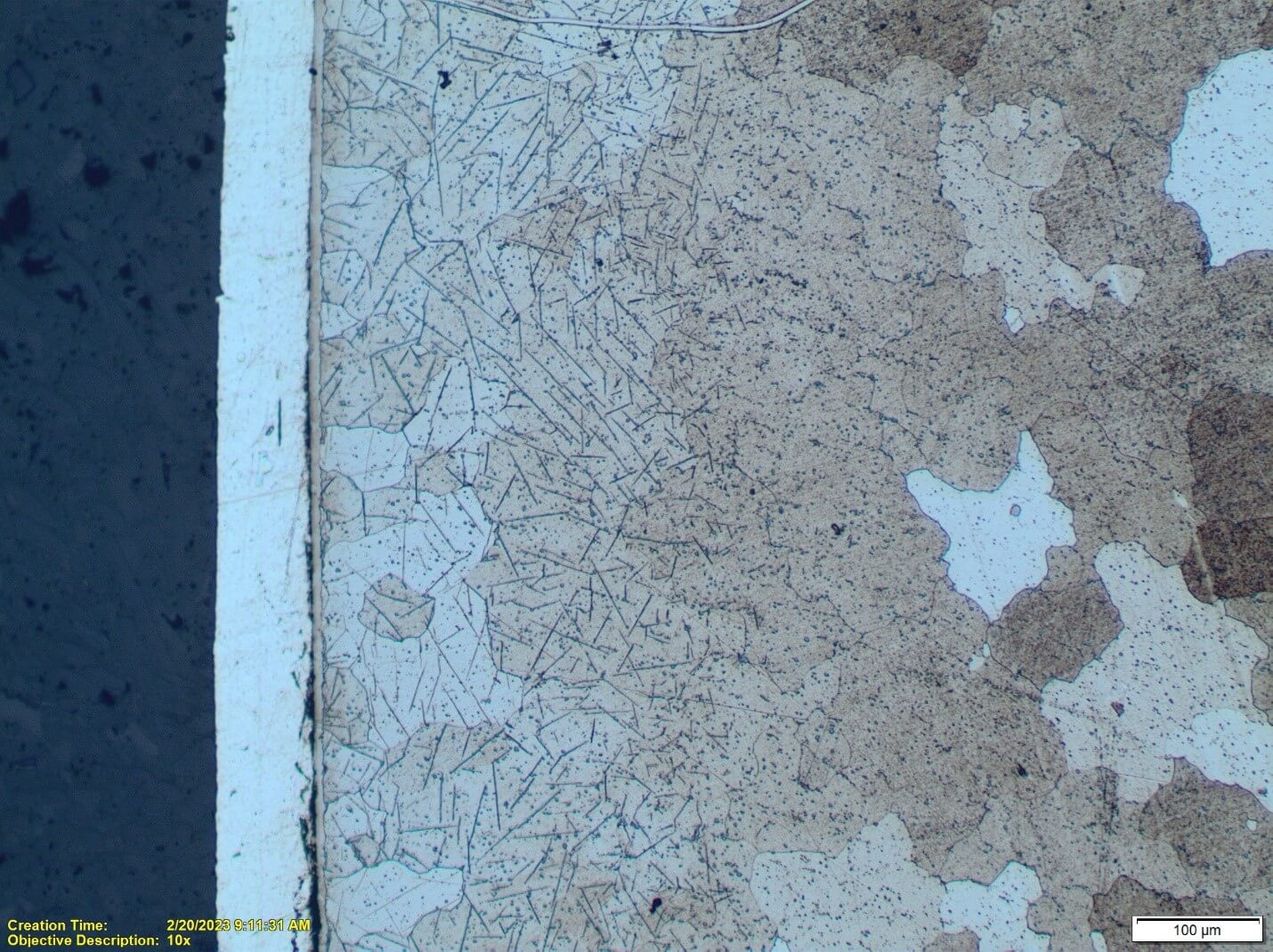 Fig. 9. Structure of nitrided/diffusion layer in 1215 steel. Etched with 3 percent Nital.